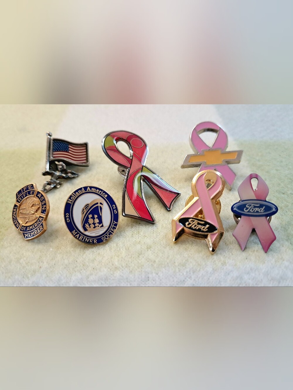 Lot of 7 Vintage Lapel Hat Pins Ford Chevy NRA Mariner Society